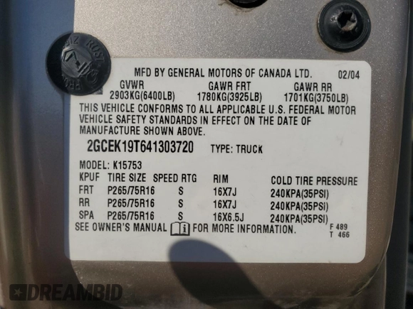 2004 Chevrolet Silverado 1500 Z71 with VIN 2GCEK19T641303720, listed as a Copart auction lot 54622325 with 211,776 mi miles and Clean Title. Bid and sale history available at DreamBid. Image 13.