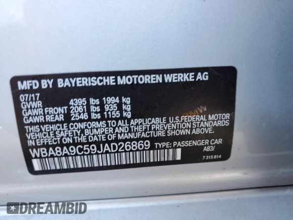 2018 BMW 3 Series 320i with VIN WBA8A9C59JAD26869, listed as a Copart auction lot 47503935 with 127,627 mi miles and Salvage Title. Bid and sale history available at carsss.com. Image 12.