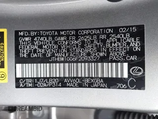 2015 Lexus ES 300h with VIN JTHBW1GG6F2093327, listed as a IAAI auction lot 42107023 with 102,502 mi miles and . Bid and sale history available at DreamBid. Image 9.