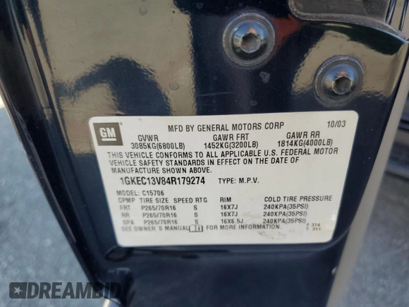 2004 GMC Yukon SLE with VIN 1GKEC13V84R179274, listed as a Copart auction lot 77367204 with 309,239 mi miles and Salvage Title. Bid and sale history available at carsss.com. Image 12.