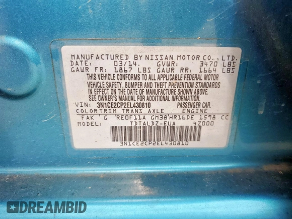 2014 Nissan Note SV z VIN 3N1CE2CP2EL430810, wystawiony jako Copart lot #60326985 z przebiegiem 137 292 mil mil oraz Czysty tytuł • Clean title. Historia ofert i sprzedaży dostępna na DreamBid. Obrazek 13.