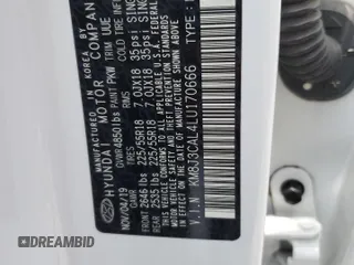 2020 Hyundai Tucson Sport с VIN KM8J3CAL4LU170666, выставлен на аукционе Copart как лот 56473255 с пробегом 63 243 миль миль и Списание • Salvage title. История ставок и продаж доступна на DreamBid. Изображение 12.