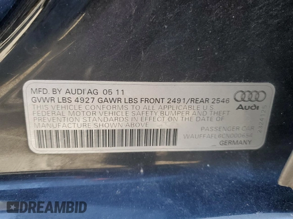 2012 Audi A4 2.0T Premium Plus with VIN WAUFFAFL6CN000654, listed as a Copart auction lot 81969934 with 139,247 mi miles and Salvage Title. Bid and sale history available at carsss.com. Image 12.