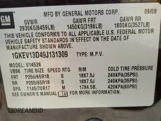 2009 GMC Acadia SLE1 with VIN 1GKEV13D49J131309, listed as a Copart auction lot 68841764 with 152,843 mi miles and Salvage Title. Bid and sale history available at carsss.com. Image 13.