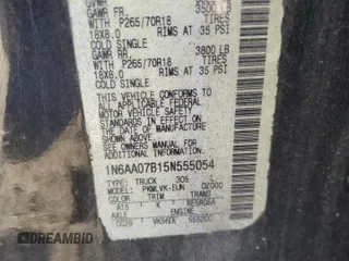 2005 Nissan Titan LE with VIN 1N6AA07B15N555054, listed as a Copart auction lot 42713855 with 213,169 mi miles and Salvage Title. Bid and sale history available at carsss.com. Image 12.