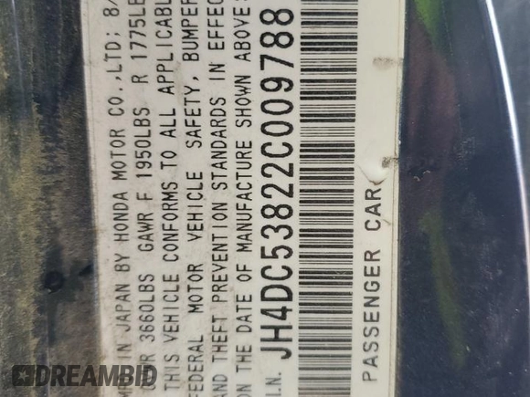 2002 Acura RSX Manual with VIN JH4DC53822C009788, listed as a Copart auction lot 50845835 with 0 mi miles and Salvage Title. Bid and sale history available at carsss.com. Image 14.