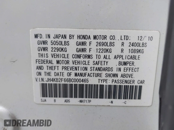 2011 Acura RL Technology with VIN JH4KB2F66BC000465, listed as a IAAI auction lot 41312767 with 129,418 mi miles and . Bid and sale history available at DreamBid. Image 9.