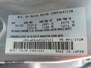 2002 Mazda MPV LX z VIN JM3LW28J620327453, wystawiony jako Copart lot #56761255 z przebiegiem 186 479 mil mil oraz Szkoda całkowita • Salvage title. Historia ofert i sprzedaży dostępna na DreamBid. Obrazek 13.