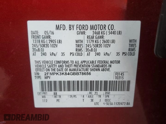 2016 Ford Edge Titanium with VIN 2FMPK3K84GBB78656, listed as a Copart auction lot 42743205 with 111,429 mi miles and Salvage Title. Bid and sale history available at carsss.com. Image 13.