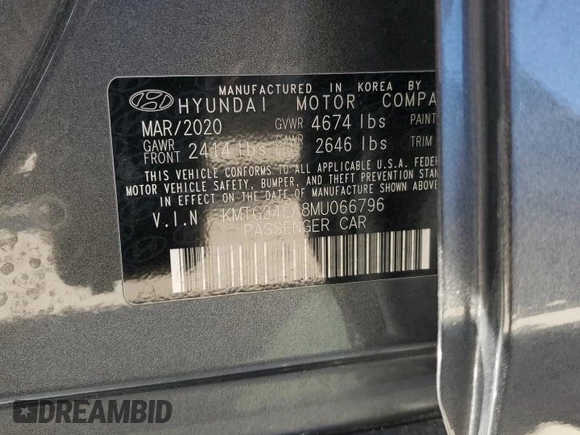 2021 Genesis G70 2.0T with VIN KMTG34LA8MU066796, listed as a Copart auction lot 82797274 with Not provided miles and Non repairable. Bid and sale history available at DreamBid. Image 13.