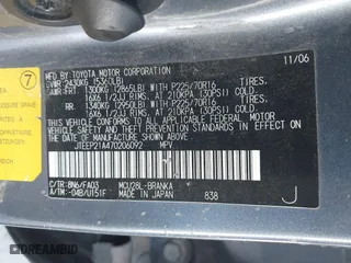 2007 Toyota Highlander w/3rd Row with VIN JTEEP21A470206092, listed as a IAAI auction lot 41352894 with 1 mi miles. Bid and sale history available at carsss.com. Image 9.