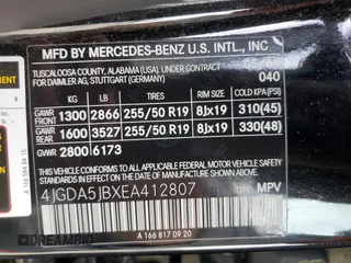 2014 Mercedes-Benz M 350 with VIN 4JGDA5JBXEA412807, listed as a Copart auction lot 60500575 with 138,617 mi miles and Salvage title. Bid and sale history available at DreamBid. Image 14.