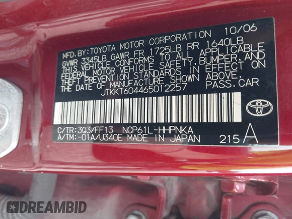 2006 Scion xA z VIN JTKKT604465012257, wystawiony jako IAAI lot #42236079 z przebiegiem 220 209 mil mil oraz . Historia ofert i sprzedaży dostępna na DreamBid. Obrazek 9.