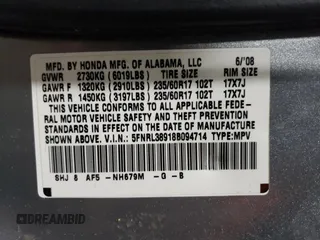 2008 Honda Odyssey Touring с VIN 5FNRL38918B094714, выставлен на аукционе Copart как лот 60098405 с пробегом 247 406 миль миль и Чистый • Clean title. История ставок и продаж доступна на DreamBid. Изображение 13.