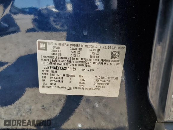 2010 Cadillac SRX Luxury Collection z VIN 3GYFNAEYXAS601159, wystawiony jako Copart lot #58340115 z przebiegiem 137 487 mil mil oraz Szkoda całkowita • Salvage title. Historia ofert i sprzedaży dostępna na DreamBid. Obrazek 13.