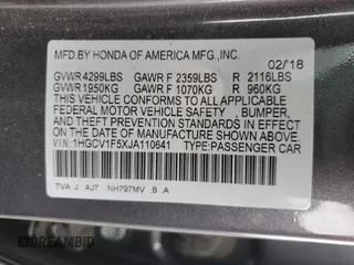 2018 Honda Accord EX-L z VIN 1HGCV1F5XJA110641, wystawiony jako Copart lot #55830625 z przebiegiem 75 198 mil mil oraz Szkoda całkowita • Salvage title. Historia ofert i sprzedaży dostępna na DreamBid. Obrazek 13.