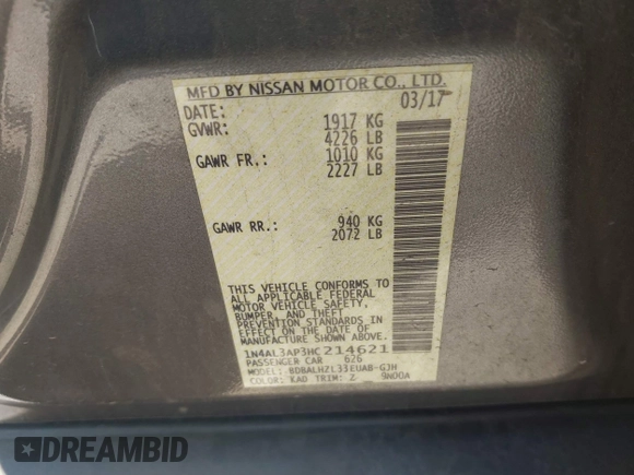2017 Nissan Altima SV with VIN 1N4AL3AP3HC214621, listed as a IAAI auction lot 42002524 with 49,826 mi miles and . Bid and sale history available at carsss.com. Image 9.
