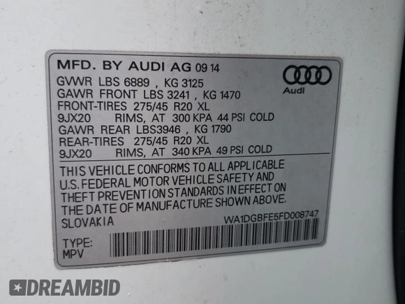 2015 Audi Q7 3.0T S line Prestige with VIN WA1DGBFE5FD008747, listed as a Copart auction lot 53045665 with 76,971 mi miles and Salvage Title. Bid and sale history available at carsss.com. Image 13.