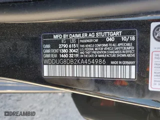 2019 Mercedes-Benz S-Class S 560 with VIN WDDUG8DB2KA454986, listed as a Copart auction lot 49821485 with 0 mi miles and Salvage Title. Bid and sale history available at carsss.com. Image 12.