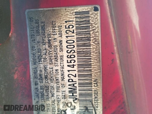 2006 Honda S2000 с VIN JHMAP21456S001251, выставлен на аукционе Copart как лот 79766244 с пробегом Не указан миль и Списание • Salvage title. История ставок и продаж доступна на DreamBid. Изображение 12.