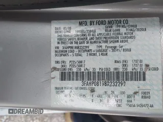 2008 Ford Fusion SEL with VIN 3FAHP08198R232299, listed as a IAAI auction lot 41932153 with 191,011 mi miles. Bid and sale history available at carsss.com. Image 9.