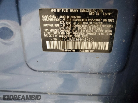 2015 Subaru Forester 2.5i Premium with VIN JF2SJADC6FH543431, listed as a Copart auction lot 53373825 with 81,698 mi miles and Salvage Title. Bid and sale history available at carsss.com. Image 14.