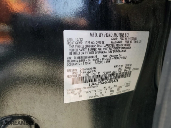 2014 Lincoln MKS with VIN 1LNHL9EK6EG604428, listed as a Copart auction lot 59758884 with 122,833 mi miles and Salvage Title. Bid and sale history available at carsss.com. Image 15.