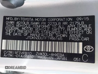 2015 Toyota Prius Four with VIN JTDKN3DU1F1986165, listed as a IAAI auction lot 42281036 with 212,838 mi miles and . Bid and sale history available at DreamBid. Image 9.