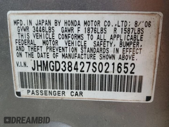 2007 Honda Fit z VIN JHMGD38427S021652, wystawiony jako Copart lot #52692775 z przebiegiem 178 416 mil mil oraz Szkoda całkowita • Salvage title. Historia ofert i sprzedaży dostępna na DreamBid. Obrazek 15.