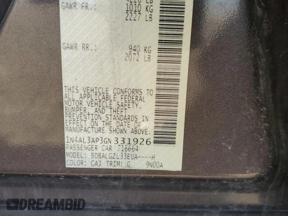 2016 Nissan Altima S with VIN 1N4AL3AP3GN331926, listed as a Copart auction lot 53255165 with 127,805 mi miles and Salvage title. Bid and sale history available at DreamBid. Image 12.