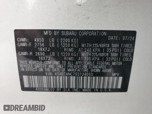 2025 Subaru Outback Limited z VIN 4S4BTANC7S3124000, wystawiony jako Copart lot #57419085 z przebiegiem 8 920 mil mil oraz Szkoda całkowita • Salvage title. Historia ofert i sprzedaży dostępna na DreamBid. Obrazek 13.