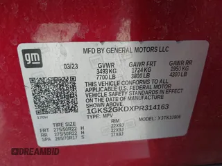 2023 GMC Yukon XL SLT z VIN 1GKS2GKDXPR314163, wystawiony jako IAAI lot #41716933 z przebiegiem 42 963 mil mil oraz . Historia ofert i sprzedaży dostępna na DreamBid. Obrazek 9.