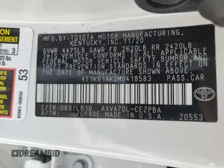 2021 Toyota Camry XSE z VIN 4T1K61AK2MU418583, wystawiony jako Copart lot #54858495 z przebiegiem 43 662 mil mil oraz Nie do naprawy • Non repairable. Historia ofert i sprzedaży dostępna na DreamBid. Obrazek 12.