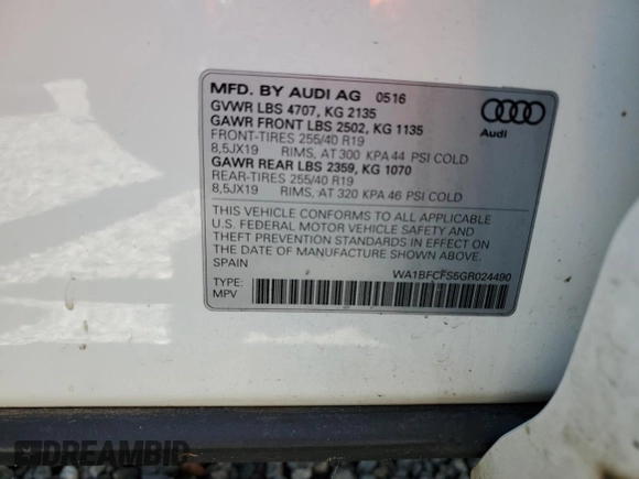 2016 Audi Q3 Premium Plus with VIN WA1BFCFS5GR024490, listed as a Copart auction lot 49300065 with 82,331 mi miles and Salvage Title. Bid and sale history available at carsss.com. Image 14.