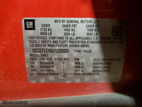 2018 Chevrolet Colorado 4WD LT with VIN 1GCGTCEN8J1225029, listed as a Copart auction lot 85121074 with 76,843 mi miles and Salvage Title. Bid and sale history available at carsss.com. Image 12.