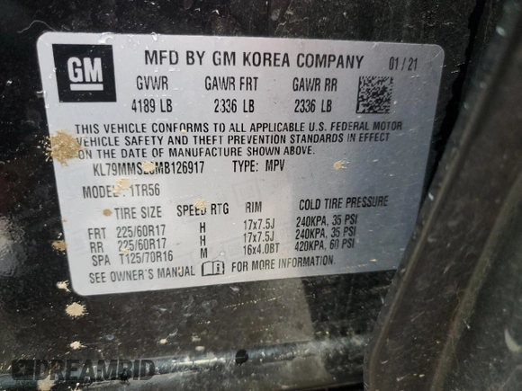 2021 Chevrolet TrailBlazer LS with VIN KL79MMS20MB126917, listed as a Copart auction lot 49863315 with 56,945 mi miles and Salvage Title. Bid and sale history available at carsss.com. Image 14.