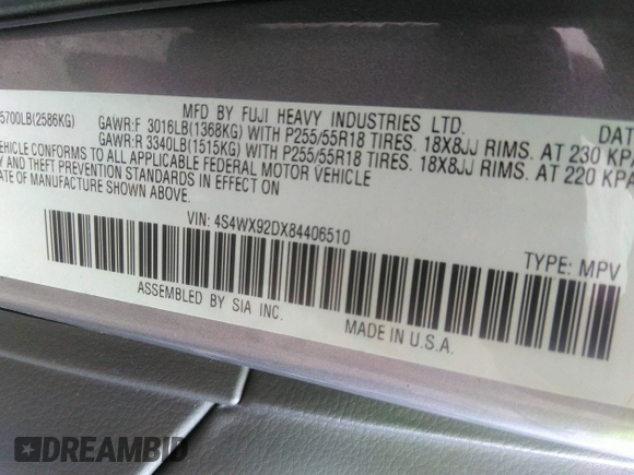 2008 Subaru Tribeca Limited z VIN 4S4WX92DX84406510, wystawiony jako IAAI lot #42469586 z przebiegiem 179 618 mil mil oraz . Historia ofert i sprzedaży dostępna na DreamBid. Obrazek 9.