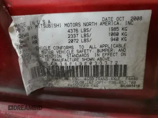 2009 Mitsubishi Galant ES z VIN 4A3AB36F19E033372, wystawiony jako Copart lot #69194474 z przebiegiem 272 347 mil mil oraz Szkoda całkowita • Salvage title. Historia ofert i sprzedaży dostępna na DreamBid. Obrazek 13.