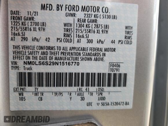 2022 Ford Transit Connect XL z VIN NM0LS6S29N1516770, wystawiony jako Copart lot #70408014 z przebiegiem 29 561 mil mil oraz Szkoda całkowita • Salvage title. Historia ofert i sprzedaży dostępna na DreamBid. Obrazek 12.