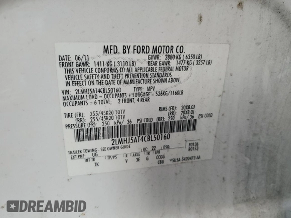 2012 Lincoln MKT EcoBoost with VIN 2LMHJ5AT4CBL50160, listed as a Copart auction lot 41696865 with 154,342 mi miles and Salvage Title. Bid and sale history available at DreamBid. Image 13.