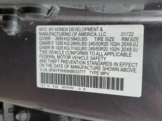 2022 Honda Pilot Touring 7-Passenger with VIN 5FNYF6H69NB033777, listed as a Copart auction lot 82638904 with 79,480 mi miles and Salvage Title. Bid and sale history available at carsss.com. Image 13.