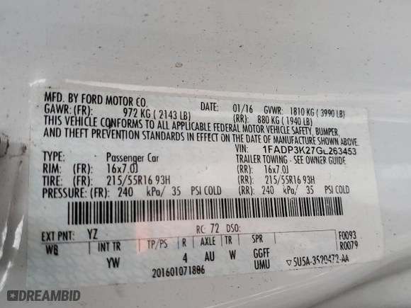 2016 Ford Focus SE with VIN 1FADP3K27GL263453, listed as a Copart auction lot 42728245 with 84,921 mi miles and Salvage Title. Bid and sale history available at carsss.com. Image 16.