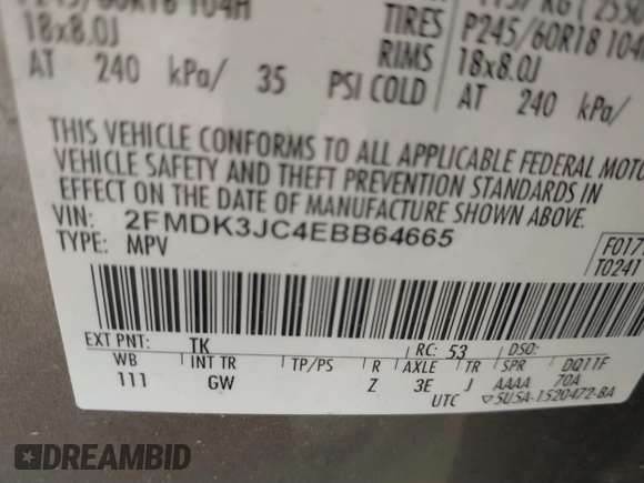 2014 Ford Edge SEL with VIN 2FMDK3JC4EBB64665, listed as a IAAI auction lot 41875360 with 219,540 mi miles. Bid and sale history available at carsss.com. Image 9.