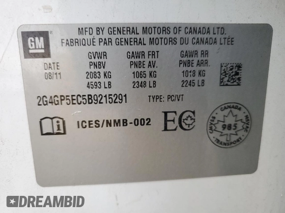 2011 Buick Regal CXL RL2 с VIN 2G4GP5EC5B9215291, выставлен на аукционе Copart как лот 76981134 с пробегом 116 643 миль миль и Списание • Salvage title. История ставок и продаж доступна на DreamBid. Изображение 12.
