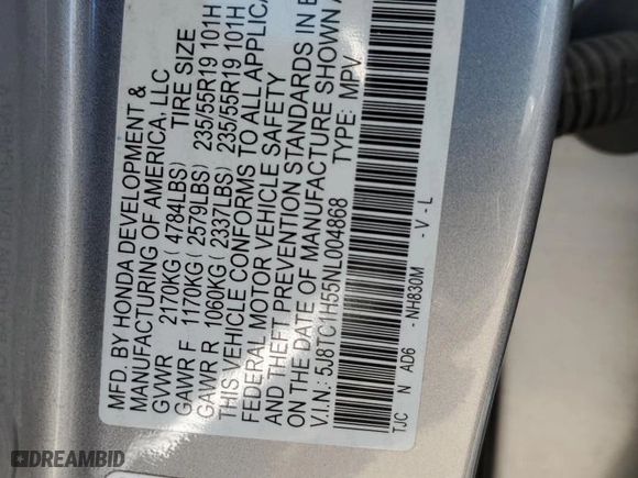 2022 Acura RDX w/Technology Package with VIN 5J8TC1H55NL004868, listed as a Copart auction lot 44748655 with 27,133 mi miles and Salvage Title. Bid and sale history available at carsss.com. Image 14.