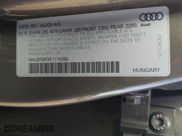 2015 Audi A3 Premium Plus with VIN WAUEFGFFXF1116380, listed as a Copart auction lot 63650445 with 117,910 mi miles and Salvage title. Bid and sale history available at DreamBid. Image 12.