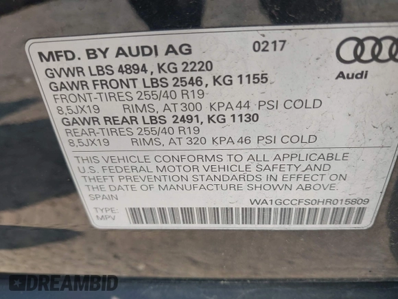 2017 Audi Q3 Prestige z VIN WA1GCCFS0HR015809, wystawiony jako IAAI lot #42405089 z przebiegiem 111 565 mil mil oraz . Historia ofert i sprzedaży dostępna na DreamBid. Obrazek 9.