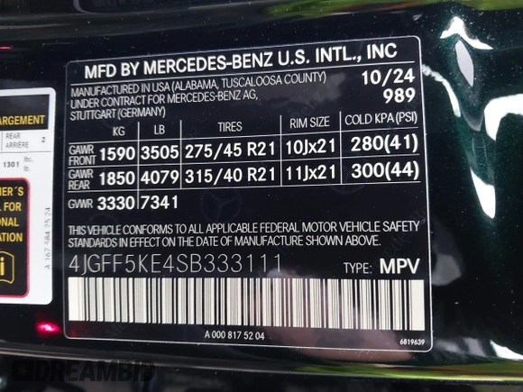 2025 Mercedes-Benz GLS 450 with VIN 4JGFF5KE4SB333111, listed as a IAAI auction lot 41955453 with 1,985 mi miles and . Bid and sale history available at DreamBid. Image 9.