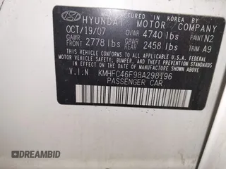 2008 Hyundai Azera Limited с VIN KMHFC46F98A298196, выставлен на аукционе IAAI как лот 42336695 с пробегом 120 787 миль миль и . История ставок и продаж доступна на DreamBid. Изображение 9.