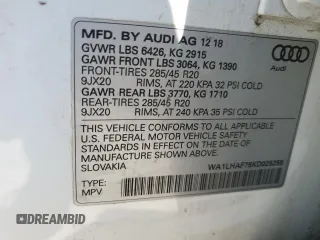 2019 Audi Q7 Premium Plus with VIN WA1LHAF75KD025255, listed as a Copart auction lot 56033515 with 54,985 mi miles and Salvage title. Bid and sale history available at DreamBid. Image 13.